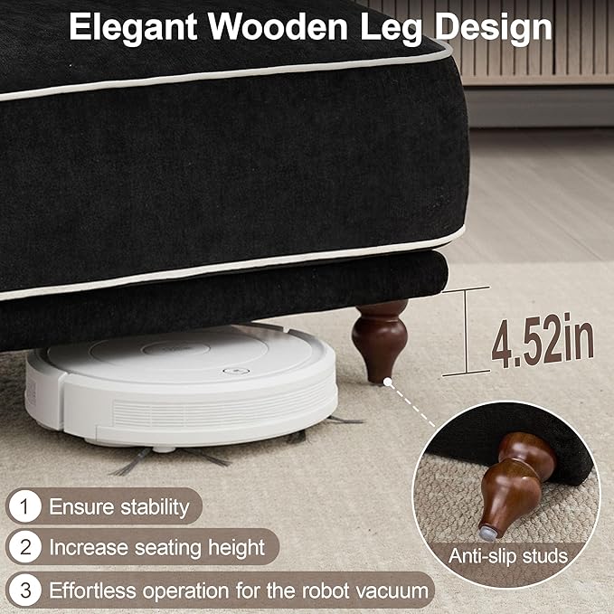 35" Square Ottoman for Modular Couch Sectional Sofa,Movable Footstool with Wooden Legs for Living Room Bedroom,Comfy Thicked Cushion Upholstered Foot Rest,Black