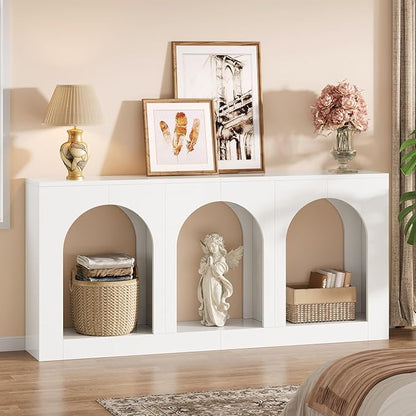 Tribesigns 70.9" White Console Table with Storage, Wood Entryway Entry Table with 3 Arched Shelves for Foyer, Hallway, Living Room, Behind Couch Sofa, Narrow Long