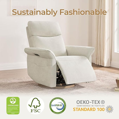 CHITA Power Recliner Chair, Electric Triple-Motor Swivel Glider Nursery Rocking Chair with Adjustable Power Headrest and Lumbar Support, GREENGARD Gold Certified, Solid Wood Base, Linen