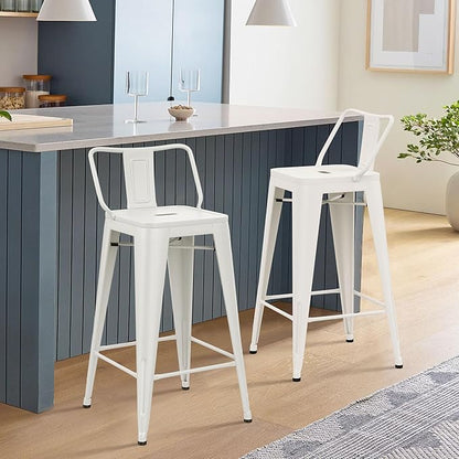 HAOBO Home Metal Bar Stools Set of 2 Low Back Counter Height Barstools 30" Industrial Barstool Patio Stool Metal Kitchen Stools Bar Chairs for Indoor Outdoor