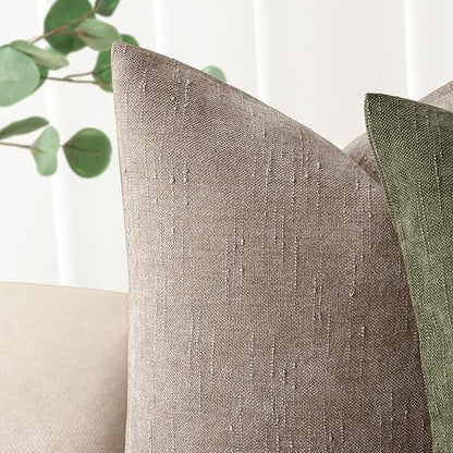 Foindtower Set of 2 Soft Textured Chenille Throw Decorative Pillow Covers Square Accent Solid Cushion Cover Cozy Neutral Farmhouse Pillow Case for Couch Sofa Bedroom Living Room 18x18 Inch,Light Taupe