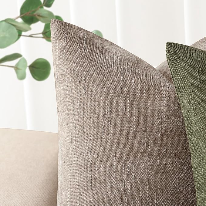 Foindtower Set of 2 Soft Textured Chenille Throw Decorative Pillow Covers Square Accent Solid Cushion Cover Cozy Neutral Farmhouse Pillow Case for Couch Sofa Bedroom Living Room 20x20 Inch,Light Taupe