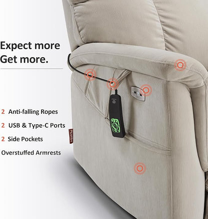 MCombo Large-Wide Dual Motor Power Lift Recliner Chair, Massage and Dual Heating for Elderly People, Infinite Position, Fabric R7166 (Beige)