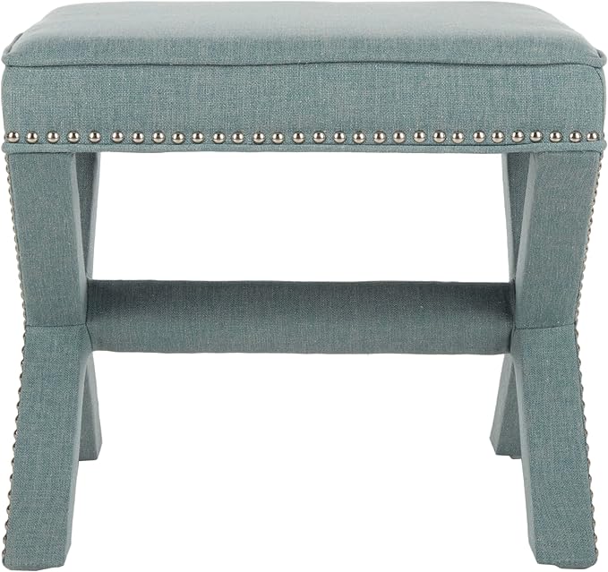 Safavieh Home Collection Palmer Sky Blue with Silver Nailhead Trim X-Bench Ottoman