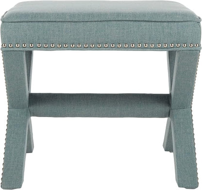 Safavieh Home Collection Palmer Sky Blue with Silver Nailhead Trim X-Bench Ottoman