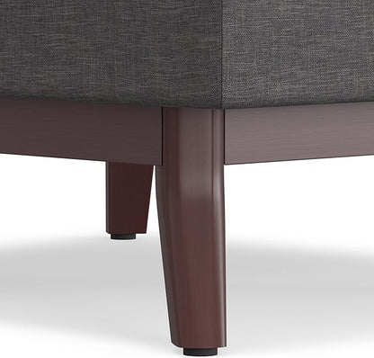 SIMPLIHOME Owen 34 inch Wide Mid Century Modern Rectangle Coffee Table Storage Ottoman in Slate Grey Linen Look Fabric, Assembled, For the Living Room, Entryway and Family Room