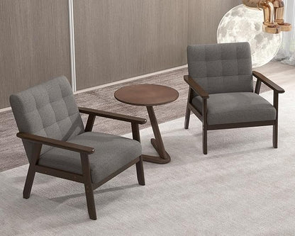Modern Accent Chair with Wooden Table, Upholstered Linen Fabric Leisure Side Chair with Arm Rest and Wooden Frame for Living Room, Bedroom Reading (Gray)