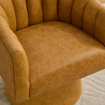 Swivel Accent Chair Set of 2,Faux Leather 360°Swivel Barrel Chair Upholstered Modern Living Room Chair, Overstuffed Reading Armchair for Bedroom,Vanity,Office-Mustard