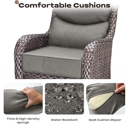 Rilyson 6 Piece Outdoor Patio Swivel Rocker Chairs, Waterproof Wicker, High Back, Deep Seating, Wide Armrest, Upgraded 6 inch Thick Cushions, Side Table, Ideal for Deck Porch Yard, Brown/Grey