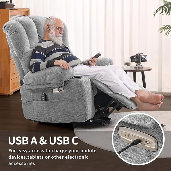 DURASPACE Power Lift Recliner Electric Lift Massage Recliner Chairs with Heat, Large Shell Velvet Backrest Lift Chair Recliners for Elderly, Seniors (Gray)