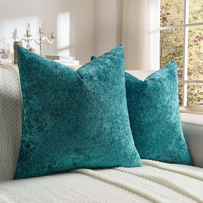 FUTEI Teal Flannel Throw Pillow Covers 26x26 Inch Set of 2,Soft Dimensional Textured Euro Pillow Shams,Modern Home Decor for Couch Living Room