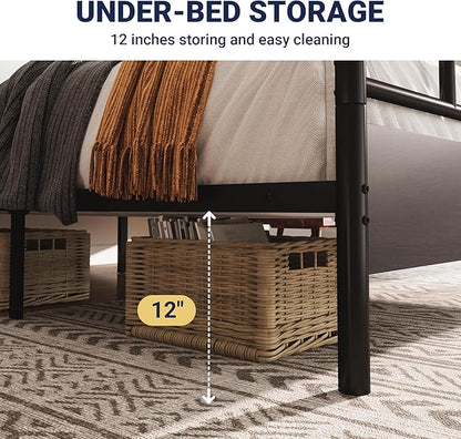 Allewie King Size Platform Bed Frame with Wooden Headboard and Footboard, Heavy Duty 13 Metal Slats Support, Under-Bed Storage, No Box Spring Needed, Noise Free, Easy Assembly, Black Oak