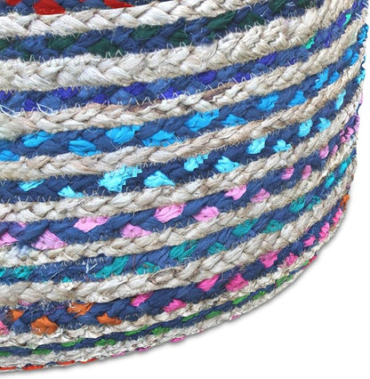SIMPLIHOME Margo Boho Round Pouf in Blue Braided Jute for the Living Room, Bedroom and Kids Room