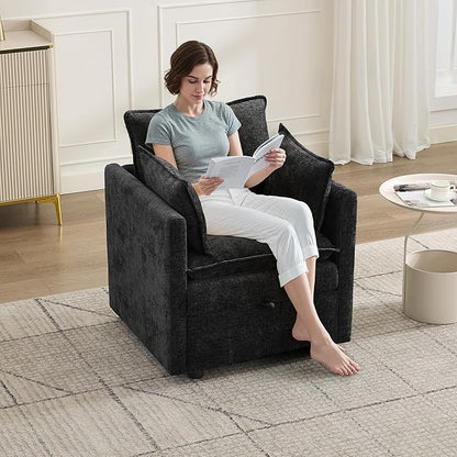 30" Cloud Modular Single Sofa Chair with Storage, Modern Upholstered Accent Chair Deep Seat, Chenille Reading Lounge Armchair for Living Room, Bedroom, Small Space, Black
