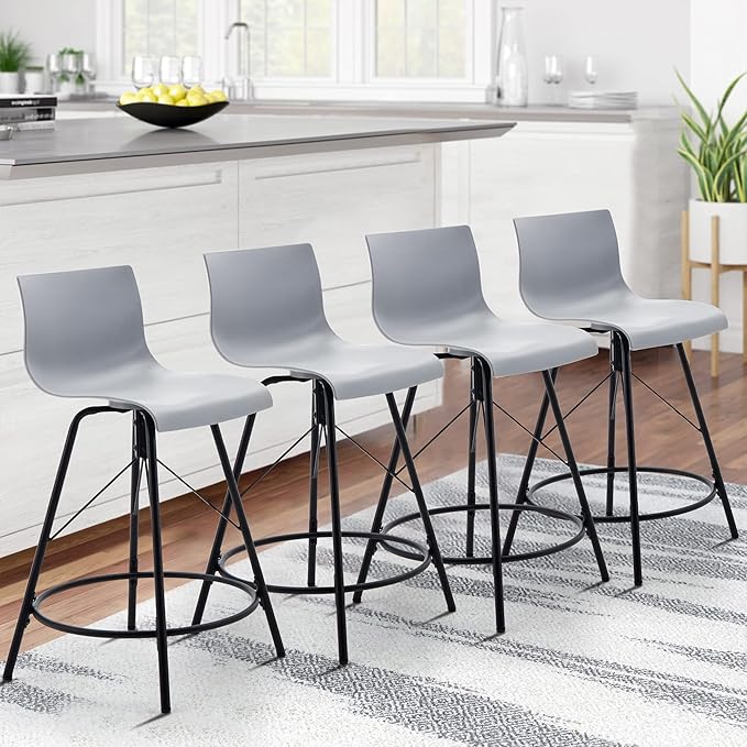 annjoe Swivel Bar Stools Metal Counter Height Stools Plastic Seat Chairs Set of 4 for Indoor Outdoor Home Kitchen Business (24" Gray)