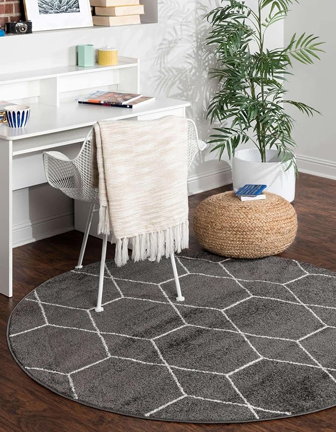 Unique Loom Trellis Frieze Collection Area Rug - Geometric (10' Round Dark Gray/Ivory)