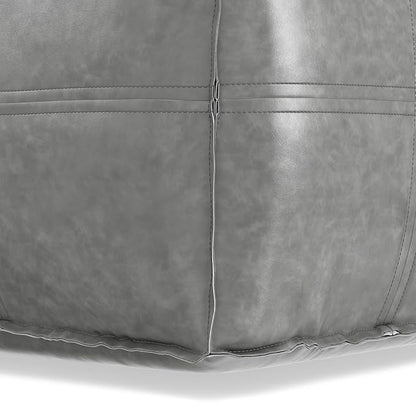 SIMPLIHOME Brody 18-inch Wide Square Pouf in Distressed Grey Vegan Faux Leather, Boho-Style Ottoman, Footstool or Extra Seating for Living Room, Assembled