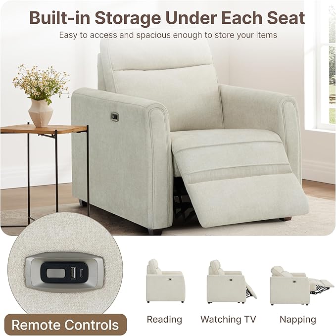 Zero Wall Recliner Chair Wall Hugger Power Recliner Chair with Comfortable Backrest High Wood Leg USB & Type C Dual Charge Ports for Living Room RV Furniture or Small Spaces