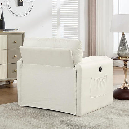 Oversized Accent Chair 38" Wide Mid-Century Modern Armchair for Living Room,USB and Type-C Ports,Comfy Reading Chairs for Bedroom with Side Pockets,Single Sofa Chair (Beige, Set of 1)