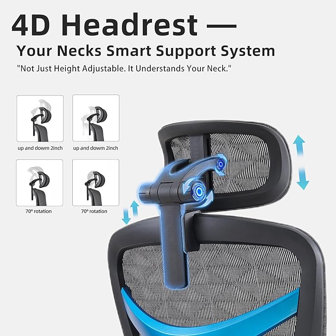 Ergonomic Home Office Desk Chair with Massage Lumbar Support，4D Headrest & 5D Armrests, Reclining Big and Tall 400LBS Mesh Chair with Footrest，Adjustable Back High and Seat Depth(Black)