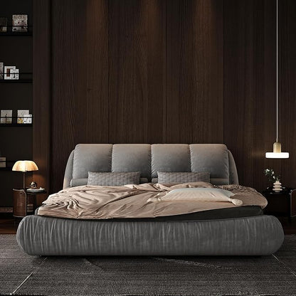 Queen Size Upholstered Platform Bed with Oversized Padded Backrest and Solid Wood Frame for Bedroom, Apartment Room (Grey, Queen (U.S. Standard))