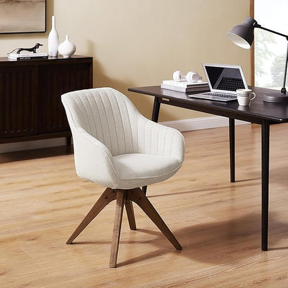 Zouron Mid Century Modern Accent Chair with Wooden Legs, Upholstered Swivel Chair No Wheels, Side Accent Armchair Vanity Chair for Small Space Home Office Living Room Bedroom, Beige
