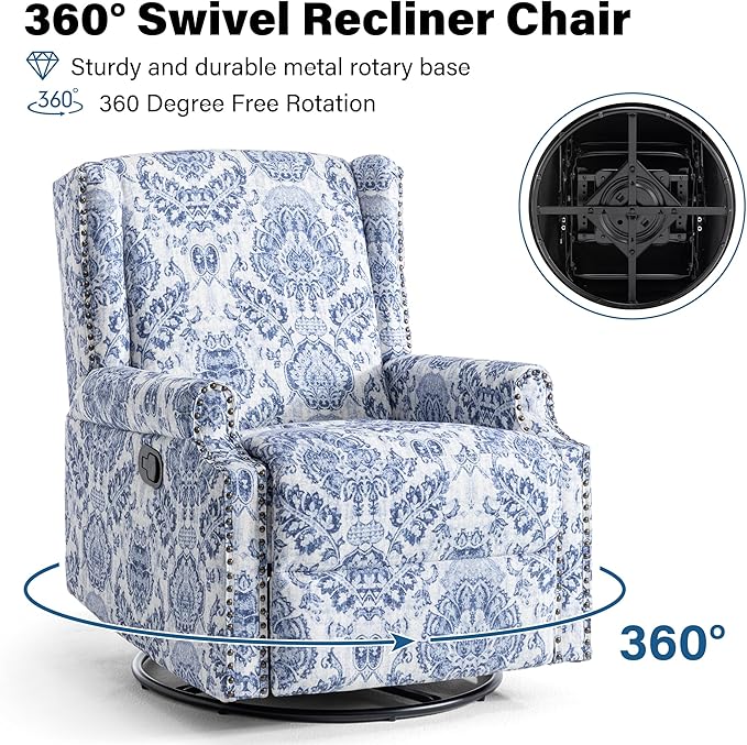 Lumibee Recliner Chairs Set of 2, 360° Swivel Rocker Recliner Chair with Footrest High Back, Comfy Upholstered Glider Rocking Chair for Living Room Bedroom (Navy)