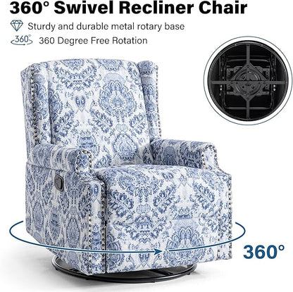 Lumibee Recliner Chairs Set of 2, 360° Swivel Rocker Recliner Chair with Footrest High Back, Comfy Upholstered Glider Rocking Chair for Living Room Bedroom (Navy)