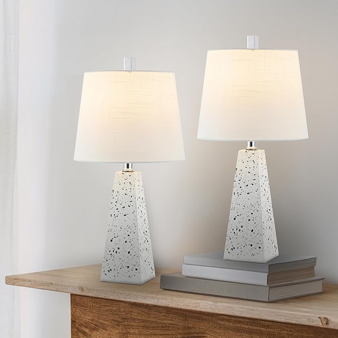 JONATHAN Y JYL1037B-SET2 Owen 20.5" Resin LED Table Lamp Contemporary, Office, Living Room, Family Room, Dining Room, Bedroom, Hallway, Foyer, White Terrazzo (Set of 2)
