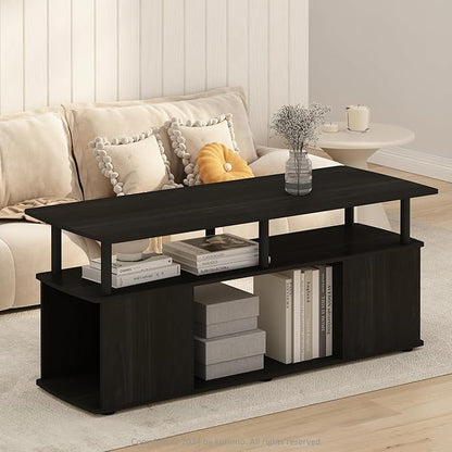 Furinno Jaya Coffee Table, Rectangle Modern Coffee Table with Open Shelf, Side Table with Side Storage, for Living Room, Bedroom, Home Office, Black