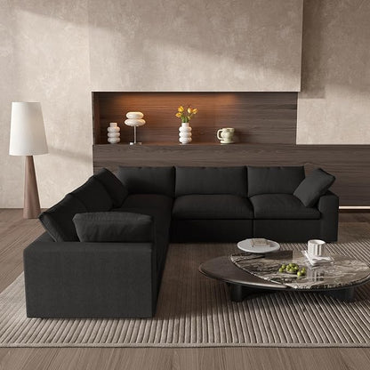 WJShome Cloud Couch Modular Sectional Sofa,160.6" Down Filled 5 Seater Convertible Sectional Sofas,V Shaped Couch for Living Room,Covers Washable&Replaceable (Black)