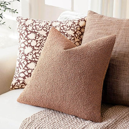 Foindtower Set of 2, Decorative Textured Boucle Throw Pillow Covers Accent Solid Pillow Cases Neutral Couch Cushion Case for Chair Sofa Bedroom Living Room Home Decor 24x24 Inch Dusty Orange Hazel