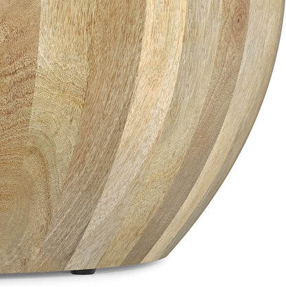SIMPLIHOME Elmbrook Coffee Table - 34 inch Wide Solid Mango Wood Modern Industrial Round Drum Cocktail Table in Natural, Sculptural Living Room Table with Low Profile Design, Assembled
