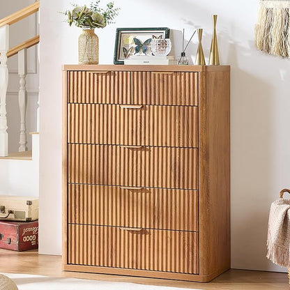 LEYAOYAO Fluted 6 Drawers Dresser for Bedroom, 42" Tall Modern Chest of Drawers with Metal Handle, Curved Profile Design,Brown Wood Drawer Organizer for Bedroom, Living Room, Hallway, Entryway
