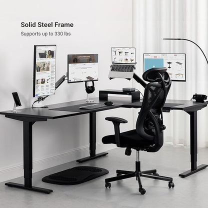 Progressive Desk Stand Up Height Adjustable Standing Desk - L Shaped 85" x 72" Corner Computer Rising Workstation Electric Table - Ebony Oak, Black Frame