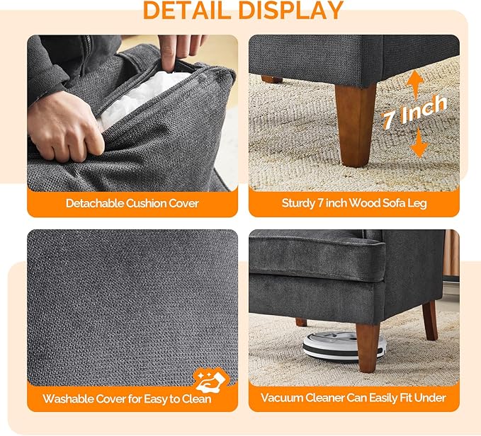 VINGLI Mid-Century Modern Accent Chair, Black Upholstered Armchair Comfy Sofa Chair Reading Chair High Back for Living Room Bedroom Furniture Apartment