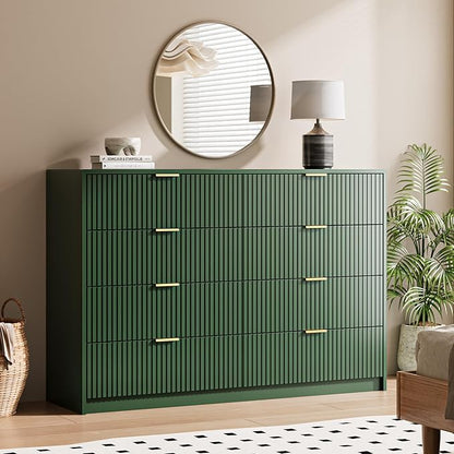 Green Dresser for Bedroom, 8 Drawer Double Dresser, Modern Chest of Drawers for Bedroom, Living Room, Entryway and Closet, 55" L x 15.7" D x 37.4" H