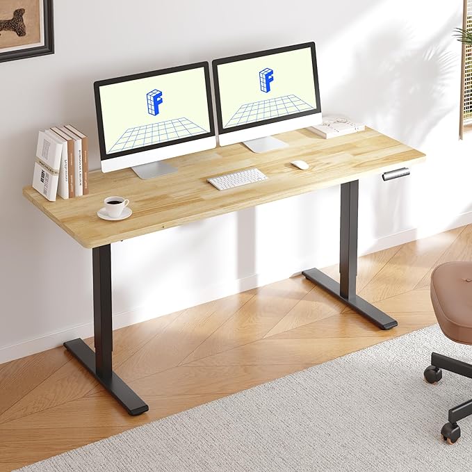 FLEXISPOT E3 Solid Wood Dual Motor Standing Desk 71x30 Inch Whole-Piece Board Electric Height Adjustable Stand Up Desk (Black Frame + Rubber Wood Desktop)