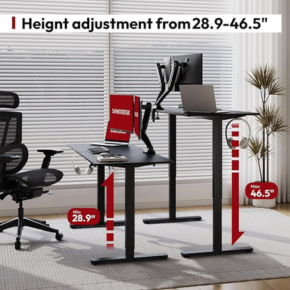 SANODESK Electric Standing Desk 55x24 Inch Height Adjustable Stand Up Desk Home Office Computer Workstation Sit Stand Home Office Desk with Splice Board (Black Frame + Black Top)