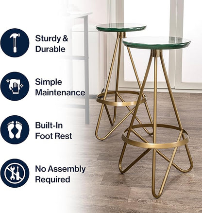 JONATHAN Y BSL1000B Spiroa 30" Modern Industrial Metal Backless Circular Bar Stool for Home, Kitchen, Dining Room, Workspaces, Cafes and Resturants, Green Seat with Gold Frame