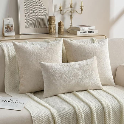 FUTEI Cream Flannel Throw Pillow Covers 24x24 Inch Set of 2,Soft Dimensional Textured European Cushion Cases,Modern Home Decor for Couch Living Room
