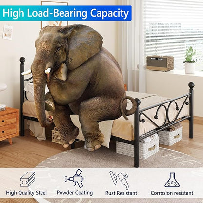 Metal Full Single Bed Frame with Storage Space, 74.8" in Steel Bed Frame with Protective Foot Pads, Strong Bearing Capacity Full Size Bed, Easy Assembly, Underbed Storage Space（40.1 inch）