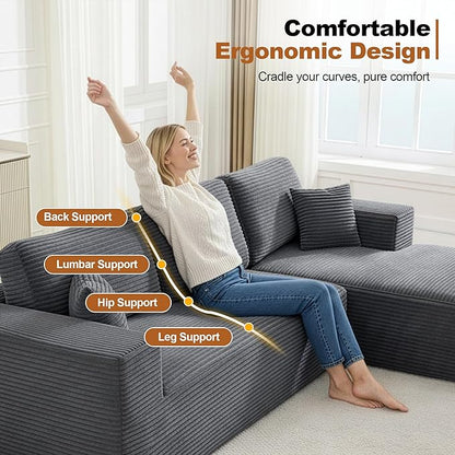 L-Shape Cloud Modular Sectional Sofa Couch,Modern Boneless Sectional Couch with Deep Seat,Upholstered Couches for Living Room Bedroom,No Assembly Required,Grey