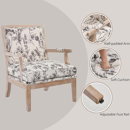 chairus Farmhouse Linen Accent Chair for Living Room, Upholstered Reading Chair with Solid Wood Frame Lounge Arm Chair with High Back for Bedroom, Reception Room, Waiting Room, Floral Pattern