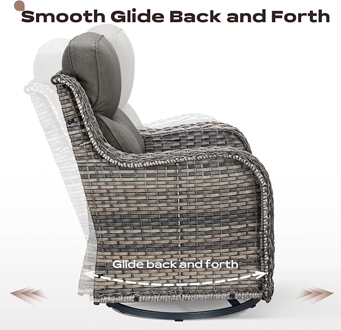 Rilyson Wicker Outdoor Patio Furniture Set - 7 Piece Patio Conversation Sets with Swivel Rocker Chairs, Ottomans and Sofa, 6 inch Cushions, Waterproof Wicker, for Porch Deck Mixed Grey/Grey