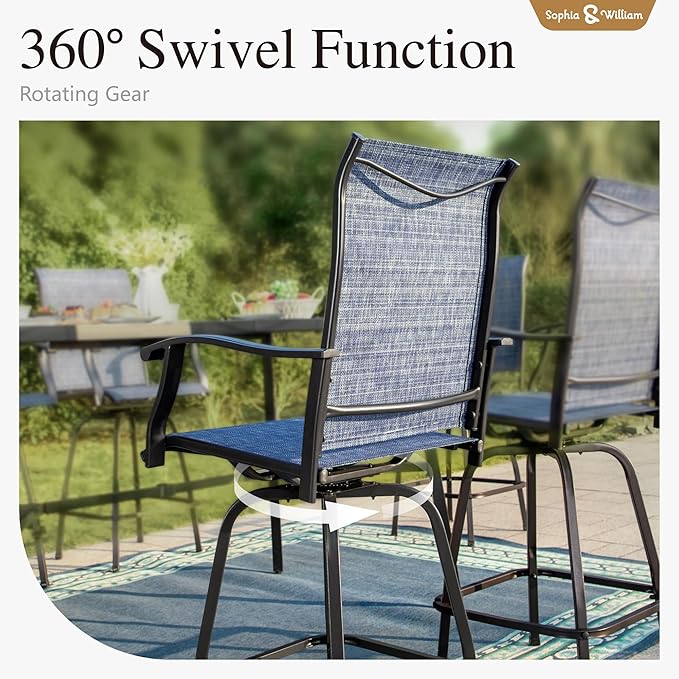 Sophia & William Patio Swivel Bar Stools Set of 4, Bar Height Patio Chairs, High Top Patio Chairs, Supports 300 lbs (Blue Fabric)
