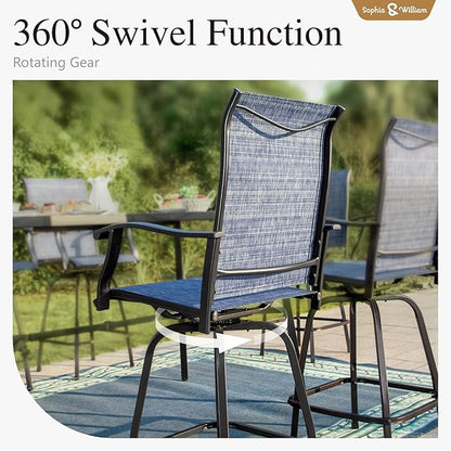 Sophia & William Patio Swivel Bar Stools Set of 6, Bar Height Patio Chairs, High Top Patio Chairs, Supports 300 lbs (Blue Fabric)