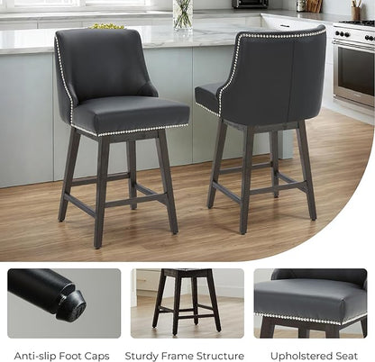 CHITA Counter Height Swivel Bar Stools Set of 4, FSC Certified Upholstered Counter Stools, Modern Swivel Barstools with Wood Legs for Kitchen Island, 26" Seat Height, Faux Leather in Black