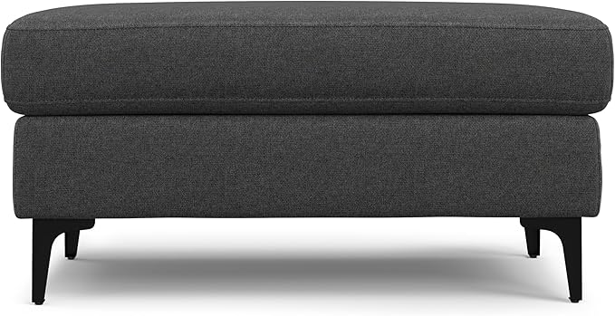 SIMPLIHOME Ava Ottoman in 100% Recycled Polyester Tightly Woven Performance Fabric, Pebble Grey, 36-inches Wide, Mid-Century Modern Multipurpose Table Ottoman or Footrest, Assembled, for Living Room