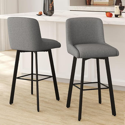 Swivel Bar Stools Set of 4, 30''H Upholstered Barstools with Backs, Modern Counter Height Bar Stool Chairs for Kitchen Island, Metal Legs, Fabric, Gray Counter Stools